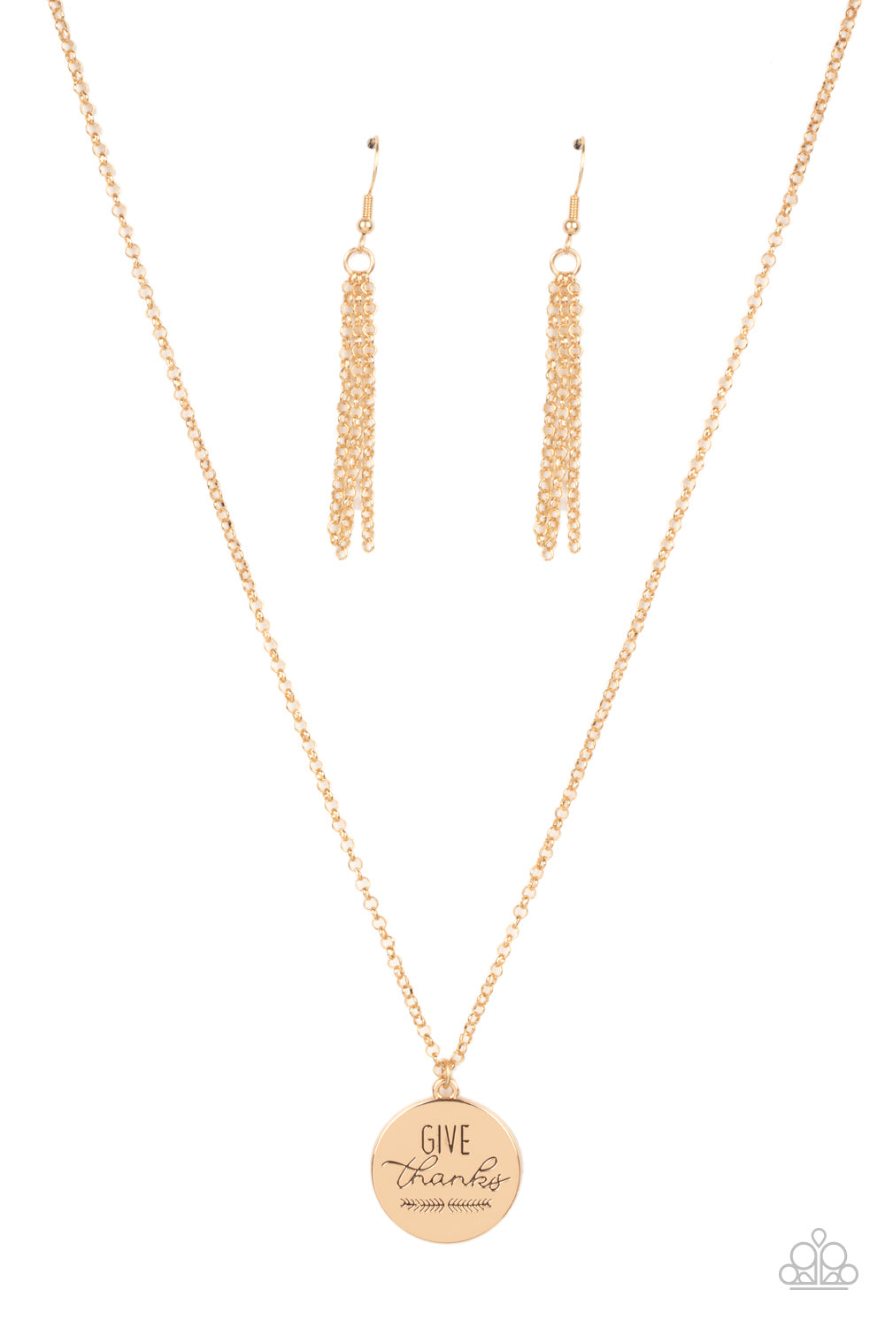 Paparazzi Accessories-Give Thanks Gold Feathery Inspirational Necklace Set