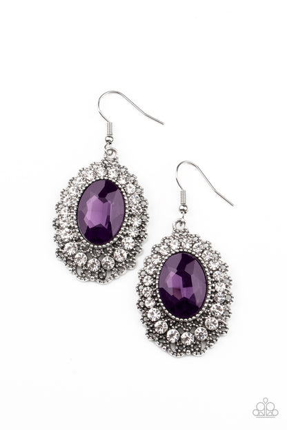 Paparazzi Accessories-Glacial Gardens Glittery Purple Gem Earrings