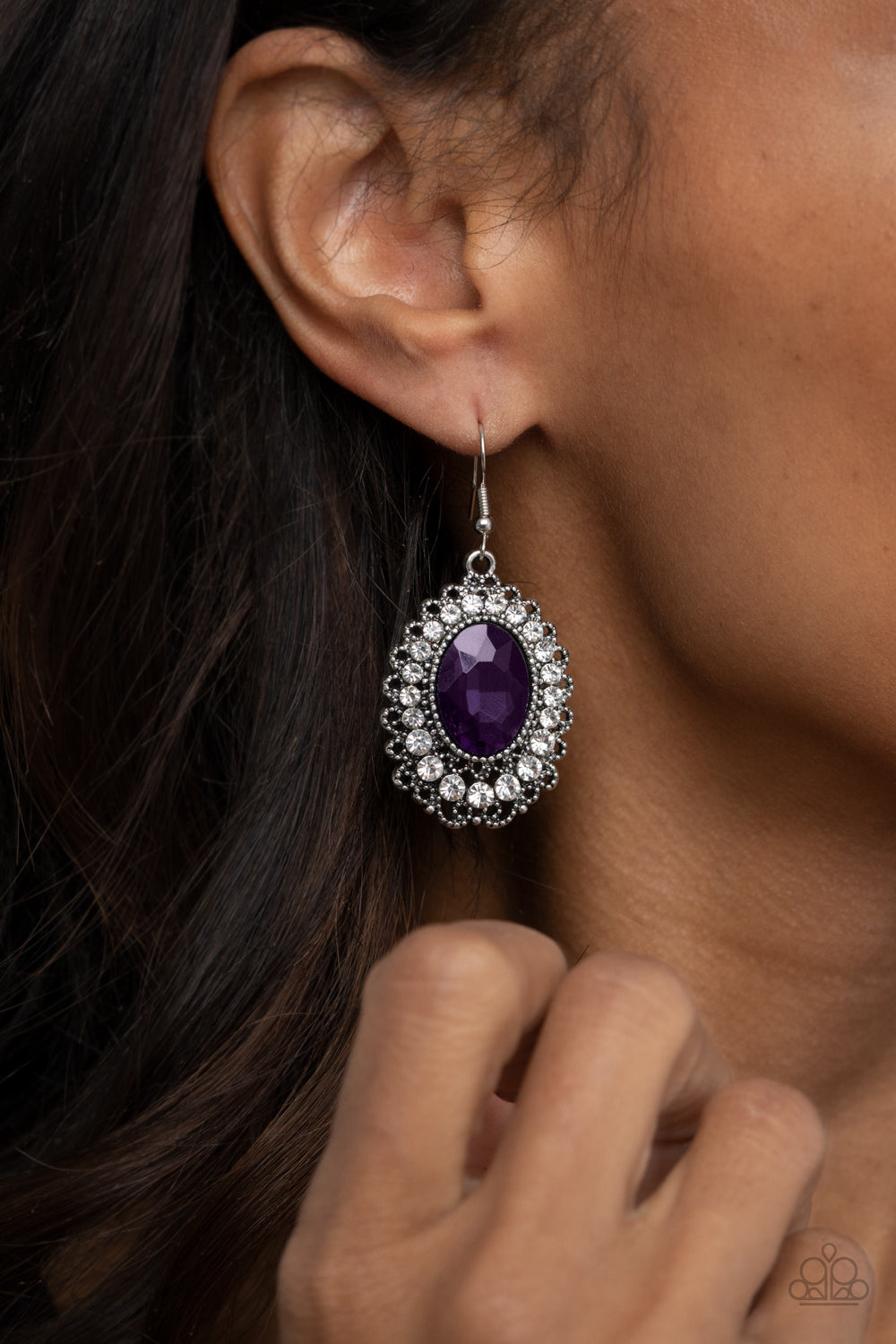 Paparazzi Accessories-Glacial Gardens Glittery Purple Gem Earrings