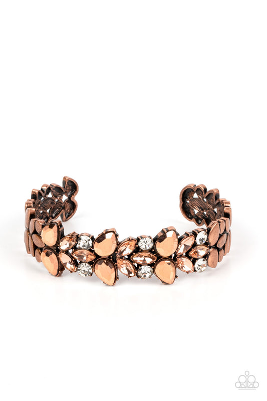 Paparazzi Accessories-Glacial Gleam Copper Floral Motif Cuff Bracelet