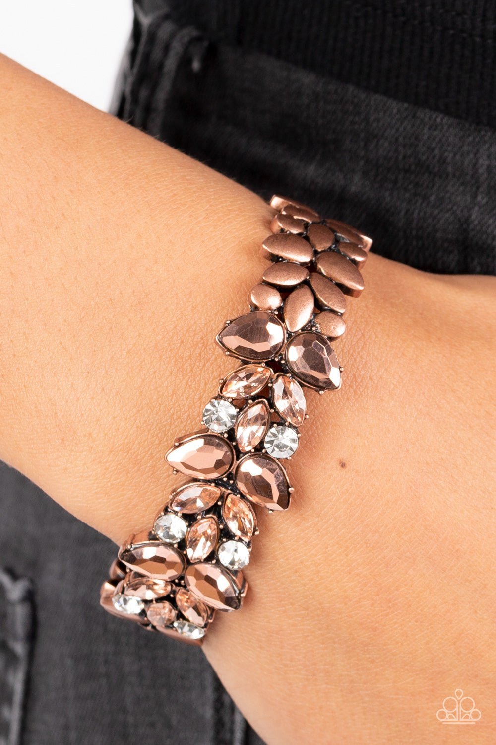 Paparazzi Accessories-Glacial Gleam Copper Floral Motif Cuff Bracelet