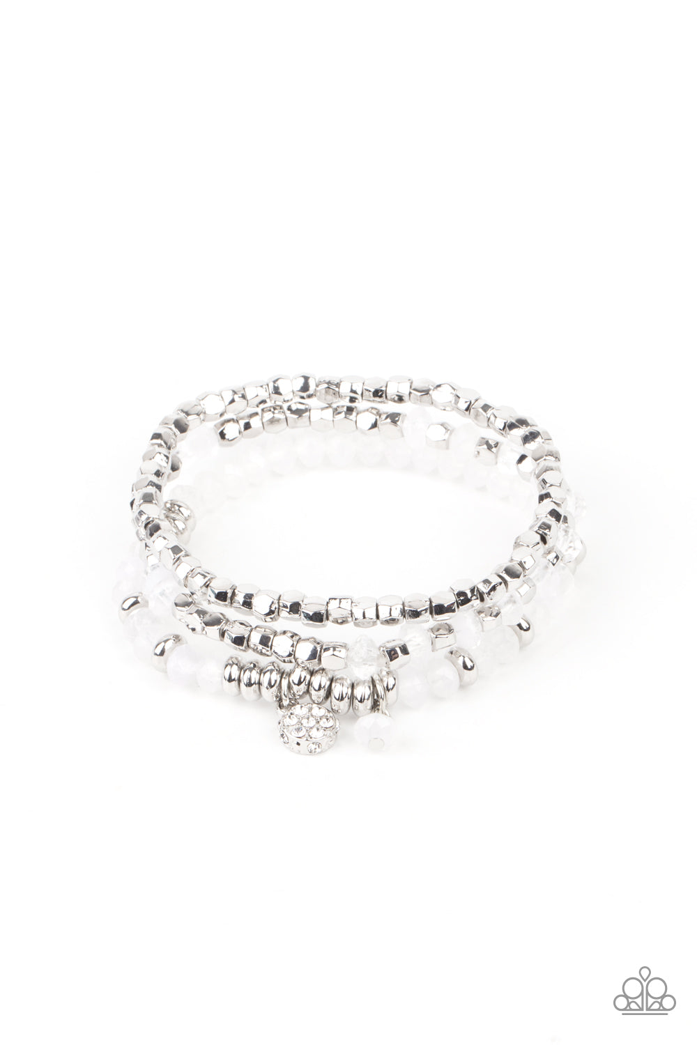 Paparazzi Accessories-Glacial Glimmer Silver/White Opaque Bead Bracelet