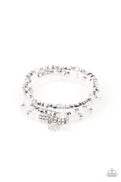 Paparazzi Accessories-Glacial Glimmer Silver/White Opaque Bead Bracelet