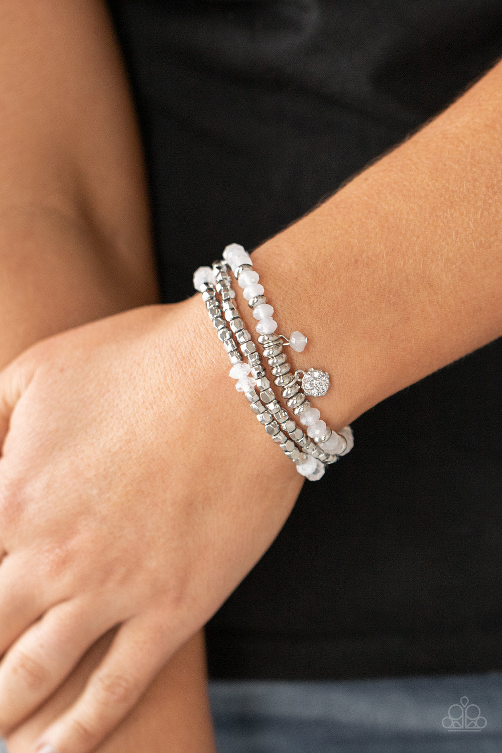 Paparazzi Accessories-Glacial Glimmer Silver/White Opaque Bead Bracelet
