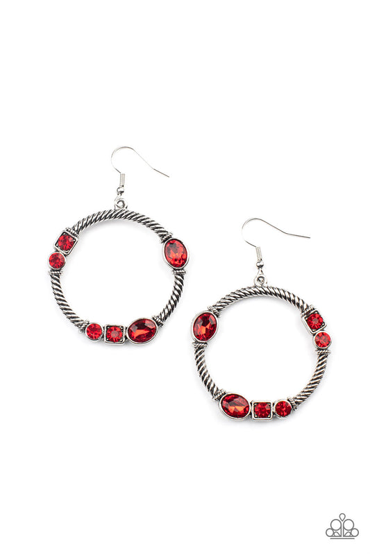 Paparazzi Accessories-Glamorous Garland Red Rhinestone Earrings