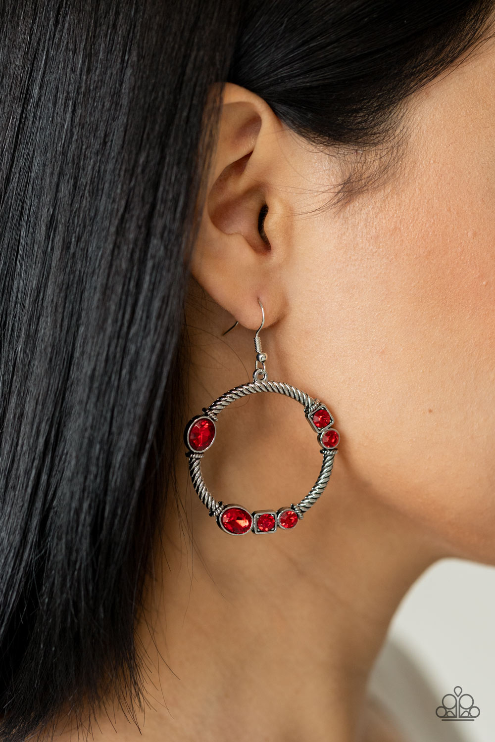 Paparazzi Accessories-Glamorous Garland Red Rhinestone Earrings
