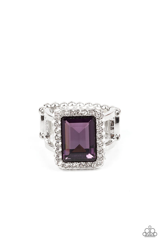 Paparazzi Accessories-Glamorously Glitzy Purple Sparkly White Rhinestone Ring