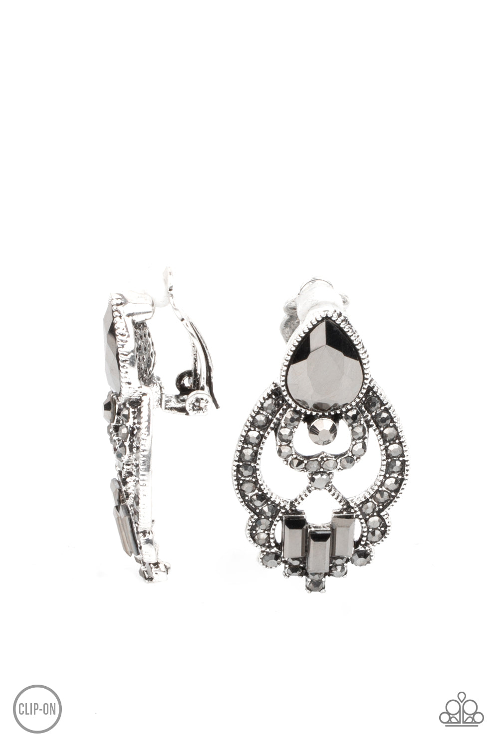 Paparazzi Accessories-Glamour Gauntlet Silver Regal Hematite Teardrop Earrings