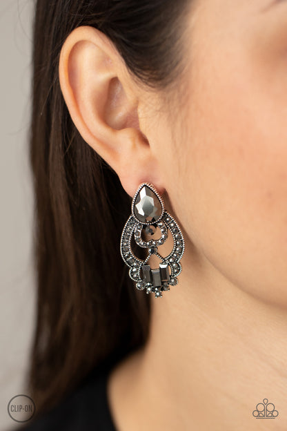 Paparazzi Accessories-Glamour Gauntlet Silver Regal Hematite Teardrop Earrings