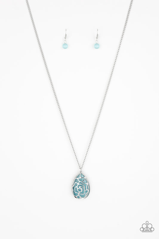 Paparazzi Accessories-Gleaming Gardens Blue Necklace Set