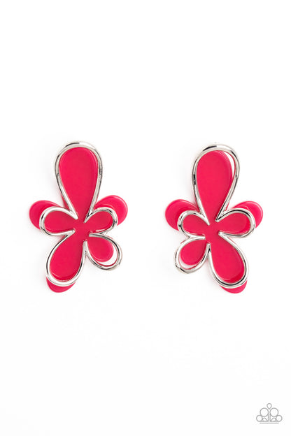 Paparazzi Accessories-Glimmering Gardens Pink Abstract Flower Earrings