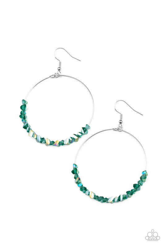 Paparazzi Accessories-Glimmering Go-Getter Green Iridescent Earrings