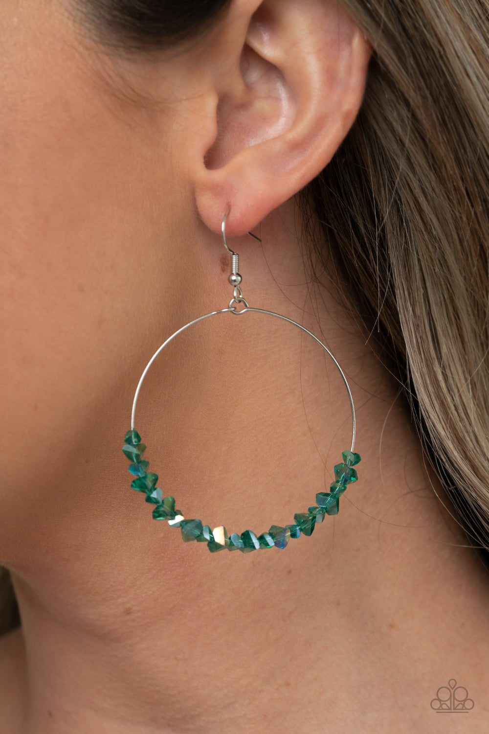 Paparazzi Accessories-Glimmering Go-Getter Green Iridescent Earrings