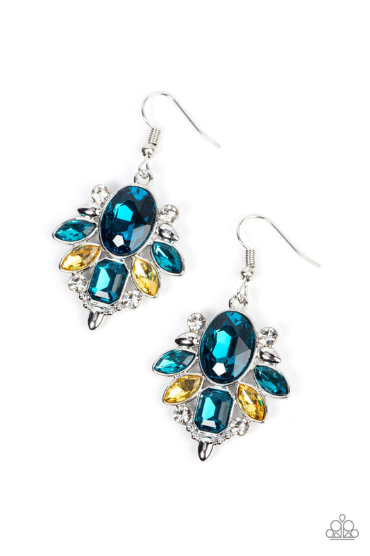 Paparazzi Accessories-Glitzy Go-Getter Blue Sparkling Gold Rhinestone Earrings