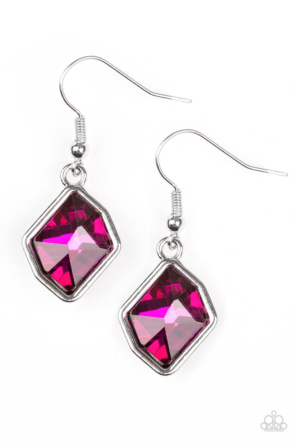 Paparazzi Accessories-Glow It Up Pink Abstract Earrings