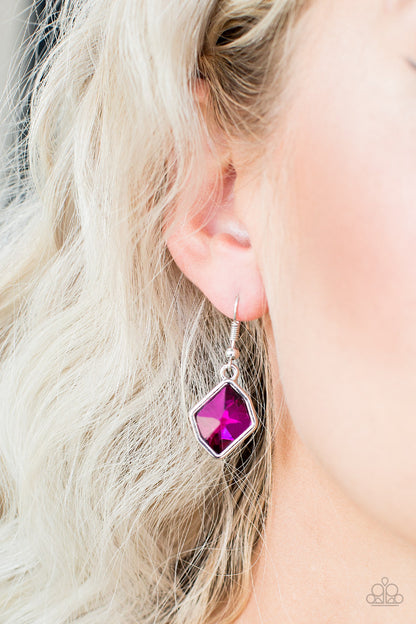 Paparazzi Accessories-Glow It Up Pink Abstract Earrings