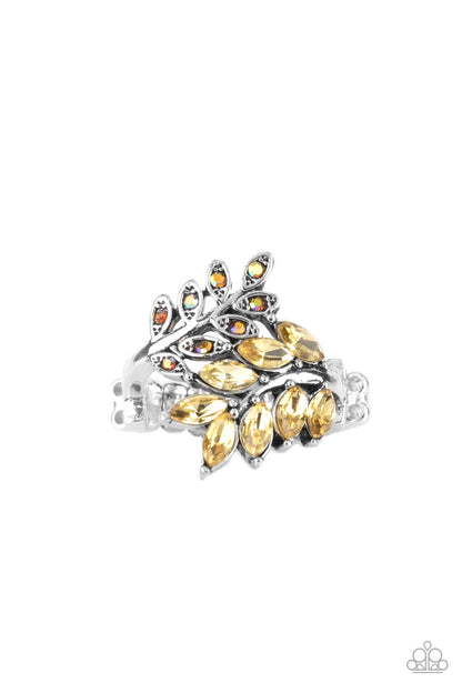 Paparazzi Accessories-Glowing Gardenista Yellow Iridescent Rhinestone Ring