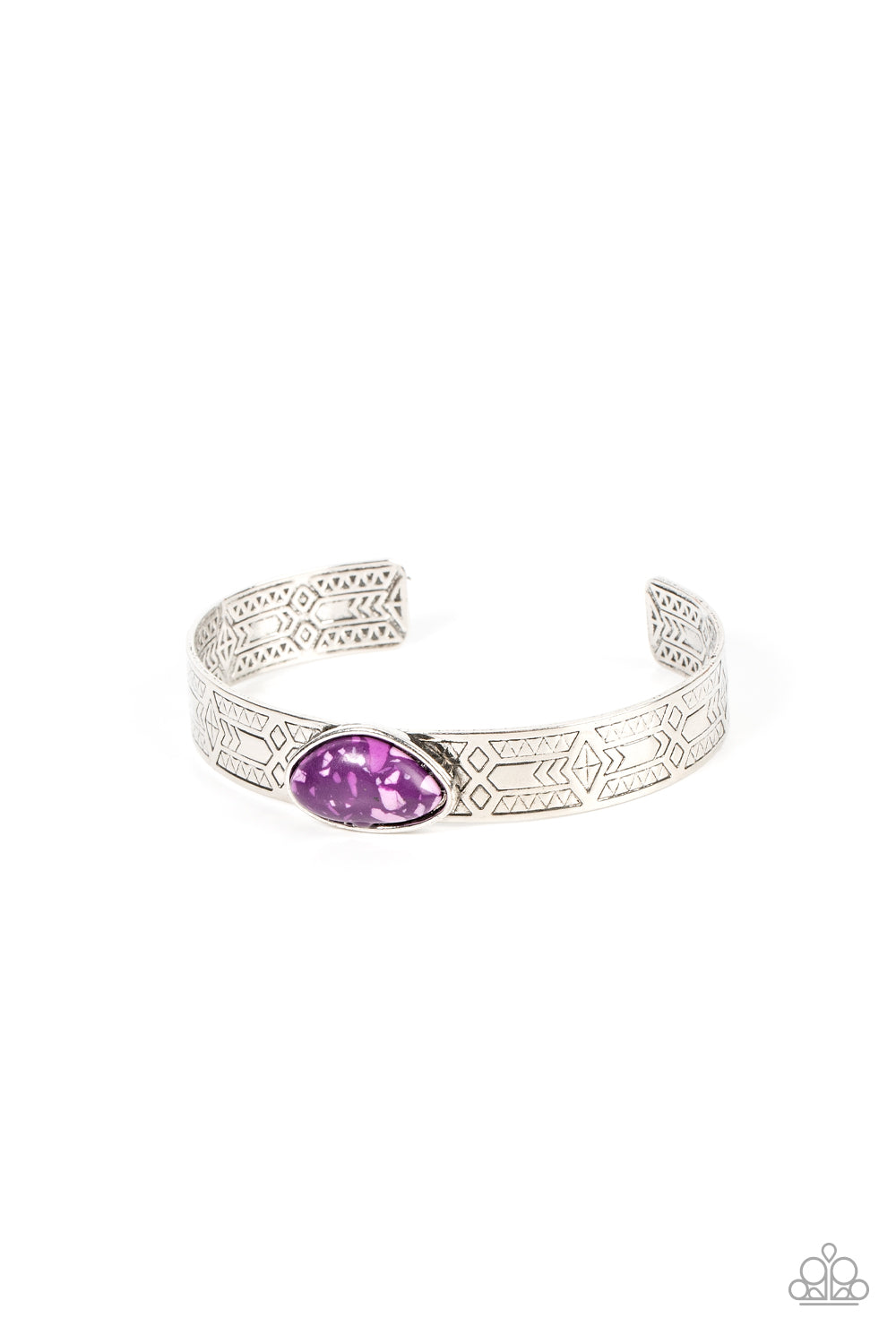 Paparazzi Accessories-Gobi Glyphs Purple Asymmetrical Silver Cuff Bracelet
