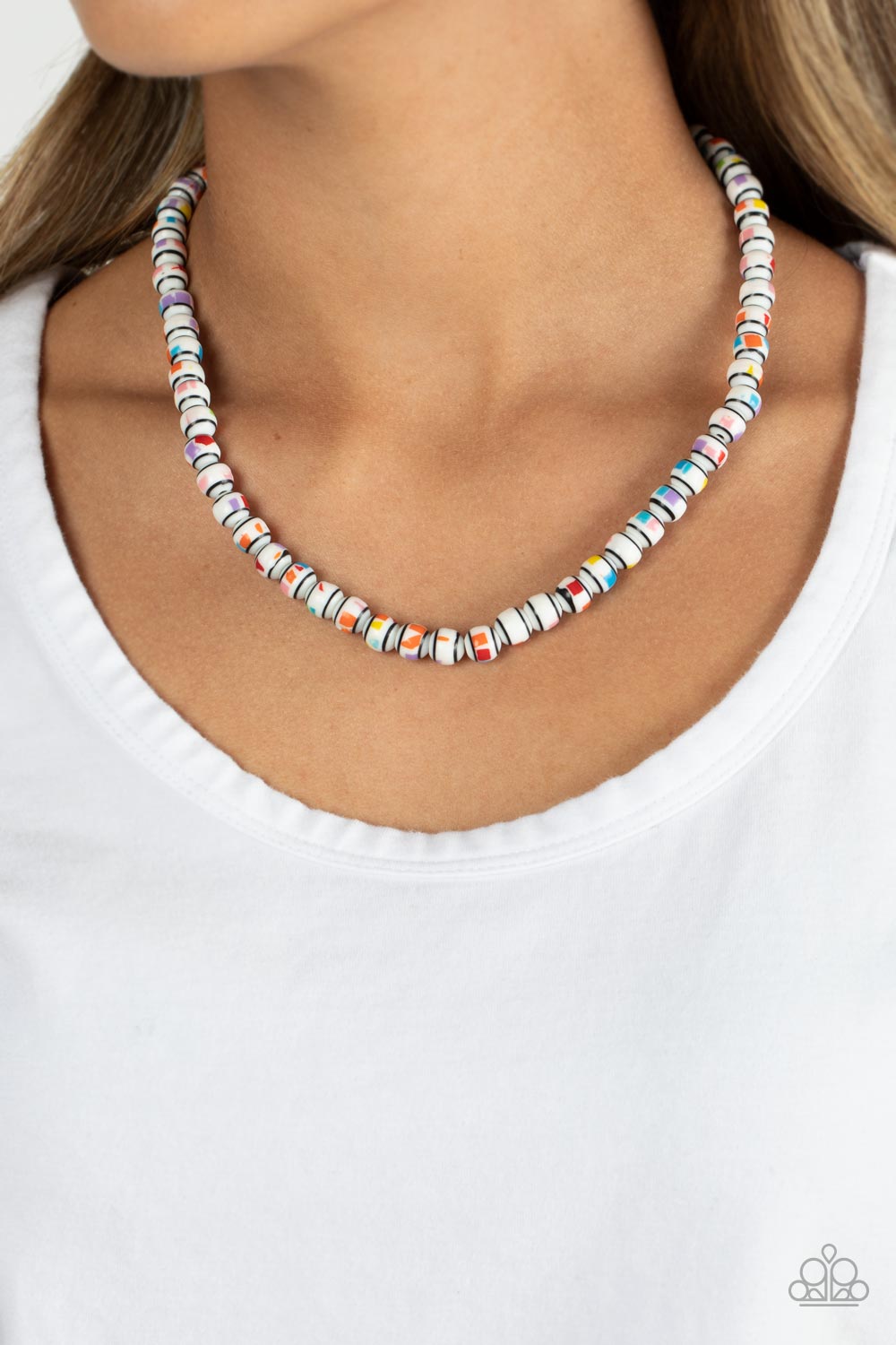 Paparazzi Accessories-Gobstopper Glamour White Candy Like Necklace Set
