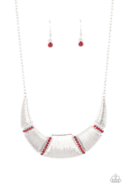 Paparazzi Accessories-Going Through Phases Red Trapezoidal Necklace Set
