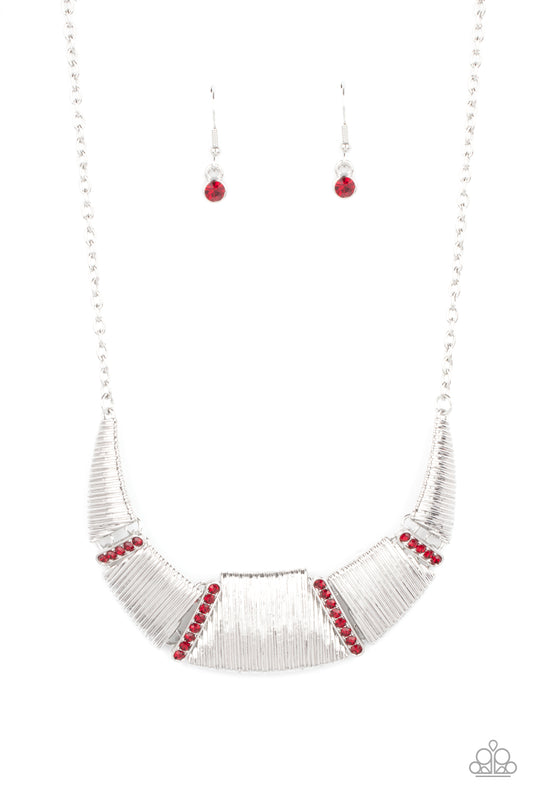 Paparazzi Accessories-Going Through Phases Red Trapezoidal Necklace Set