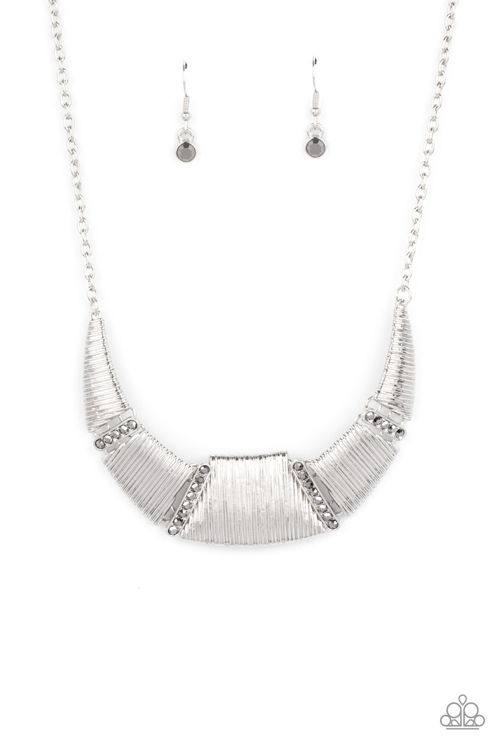 Paparazzi Accessories-Going Through Phases Silver Trapezoidal Hematite Necklace Set