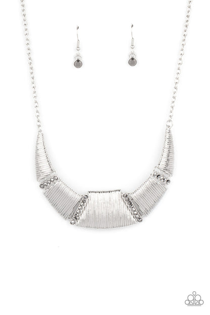 Paparazzi Accessories-Going Through Phases Silver Trapezoidal Hematite Necklace Set