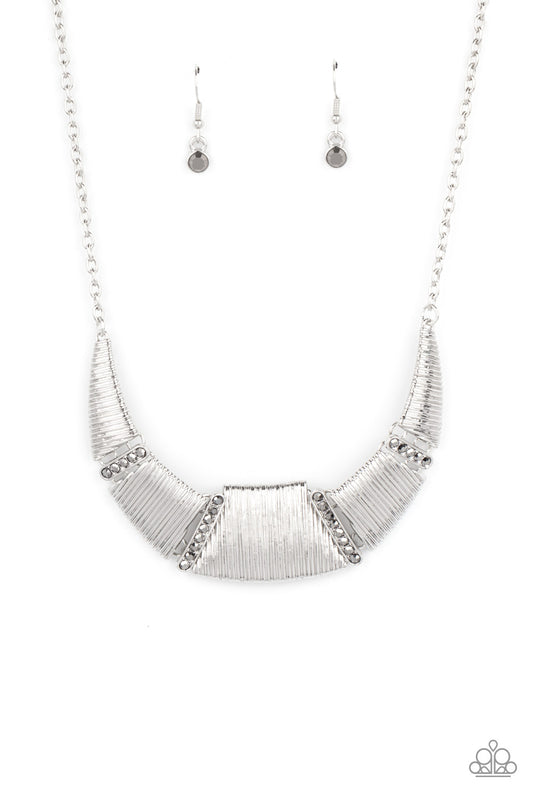 Paparazzi Accessories-Going Through Phases Silver Trapezoidal Hematite Necklace Set