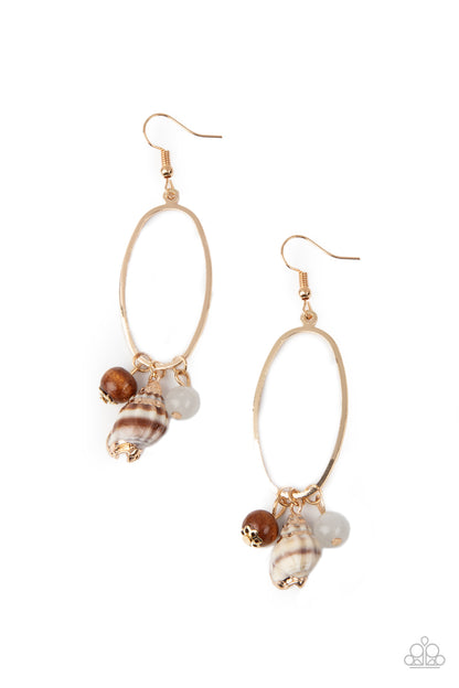 Paparazzi Accessories-Golden Grotto Seashell White Earrings