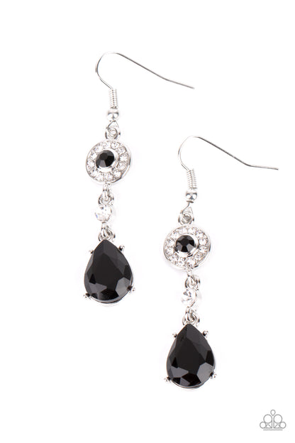 Paparazzi Accessories-Graceful Glimmer Black & White Rhinestone Solitaire Earrings