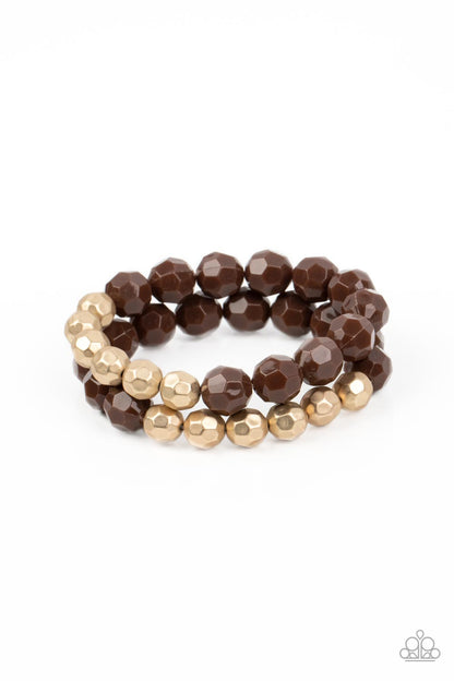 Paparazzi Accessories-Grecian Glamour Brown Acrylic Golden Bead Bracelet