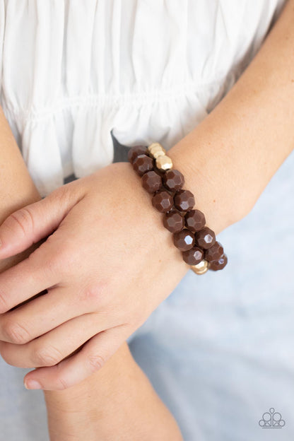 Paparazzi Accessories-Grecian Glamour Brown Acrylic Golden Bead Bracelet