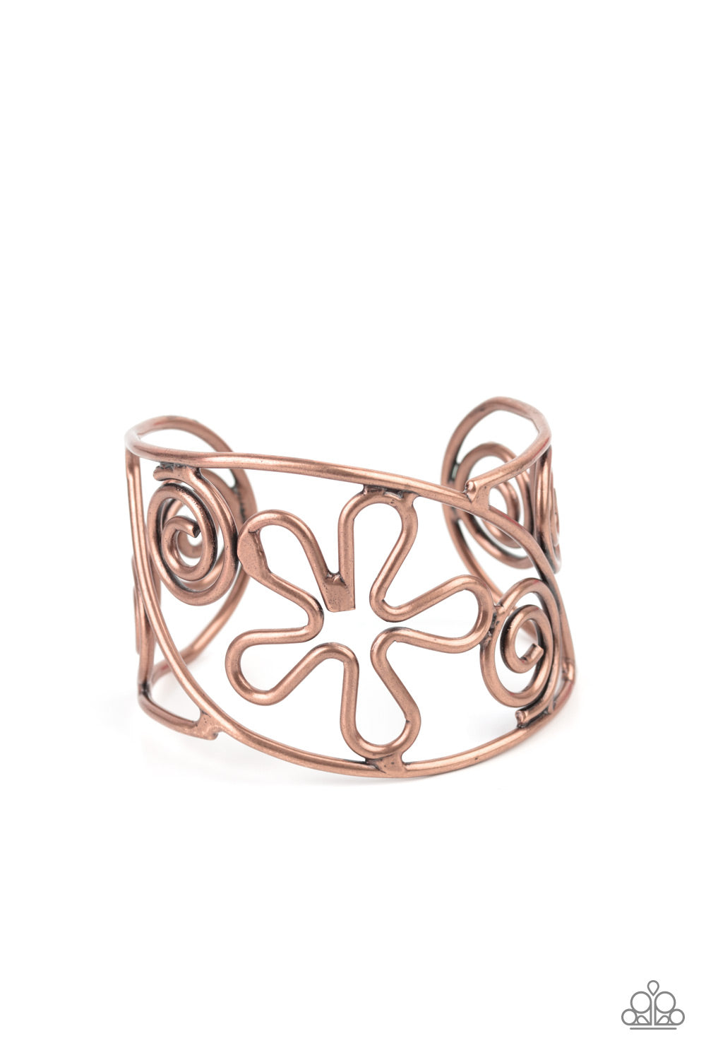 Paparazzi Accessories-Groovy Sensations Copper Floral Cuff Bracelet