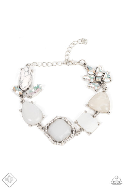 Paparazzi Accessories-Grounding Glamour White Sparkling Fashion Fix Bracelet