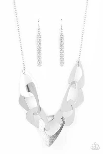 Paparazzi Accessories-Guide To The Galaxy Silver Triangular Cutout Necklace Set