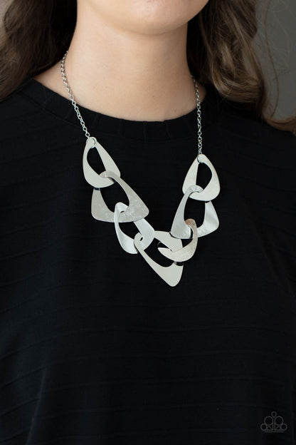 Paparazzi Accessories-Guide To The Galaxy Silver Triangular Cutout Necklace Set