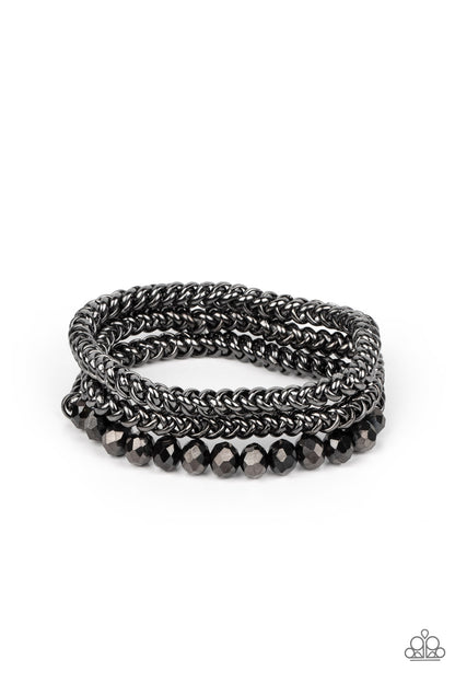 Paparazzi Accessories-Gutsy and Glitzy Black Hematite Crystal Bead Bracelet