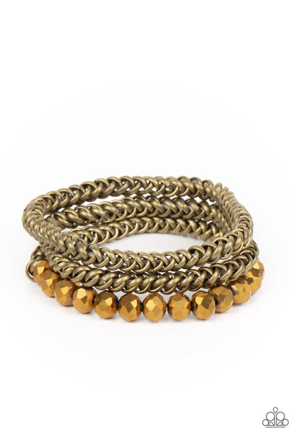 Paparazzi Accessories-Gutsy and Glitzy Brass Crystal Bead Layered Bracelet