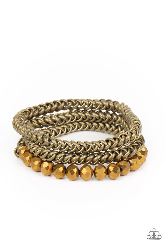 Paparazzi Accessories-Gutsy and Glitzy Brass Crystal Bead Layered Bracelet