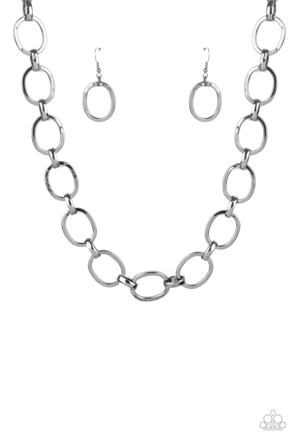 Paparazzi Accessories-HAUTE-ly Contested Black Glistening Oval Link Necklace Set