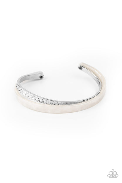 Paparazzi Accessories-HAUTE On the Trail White Cuff Bracelet