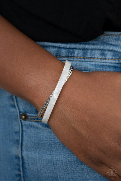 Paparazzi Accessories-HAUTE On the Trail White Cuff Bracelet