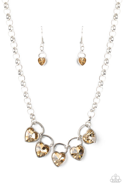 Paparazzi Accessories-Heart On Wheels Topaz Necklace Set