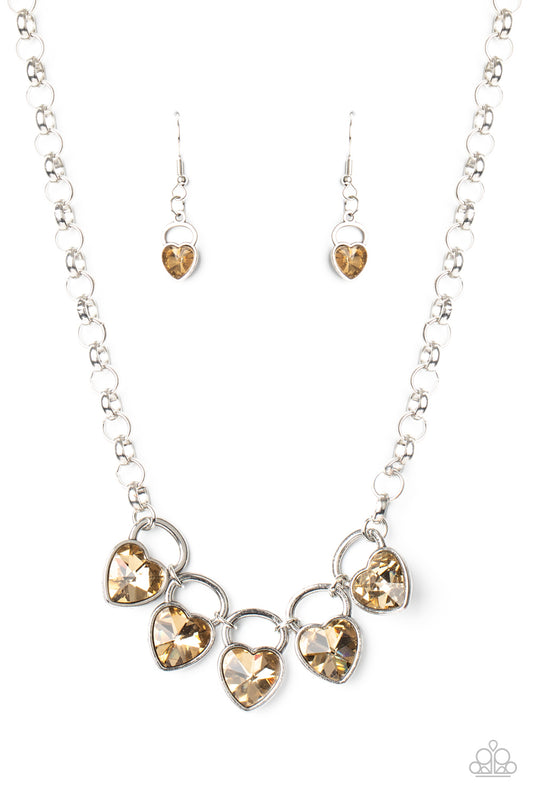 Paparazzi Accessories-Heart On Wheels Topaz Necklace Set