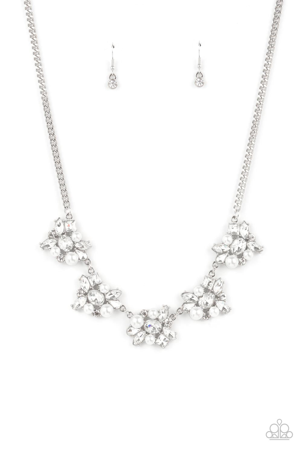 Paparazzi Accessories-HEIRESS of Them All White Rhinestones/Pearl Necklace Set