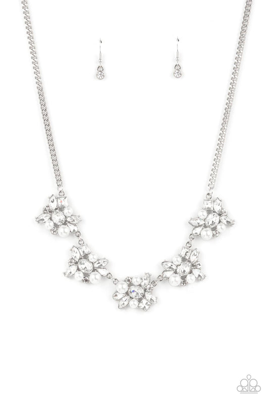 Paparazzi Accessories-HEIRESS of Them All White Rhinestones/Pearl Necklace Set