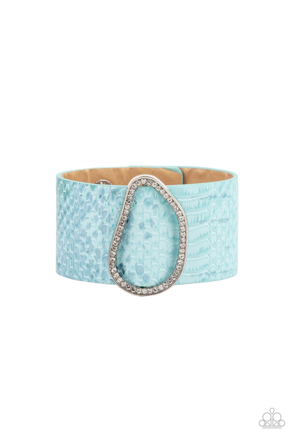Paparazzi Accessories-HISS-tory In The Making Blue White Rhinestone Snap Bracelet