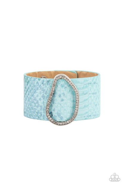 Paparazzi Accessories-HISS-tory In The Making Blue White Rhinestone Snap Bracelet