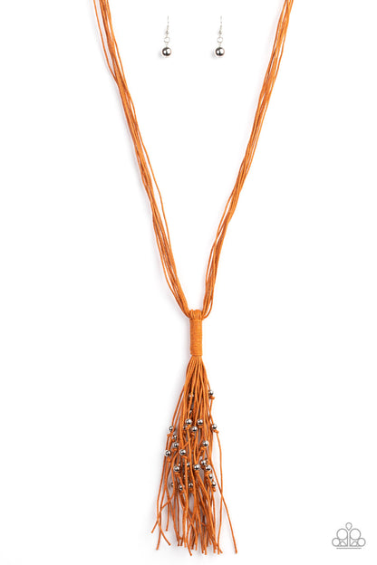 Paparazzi Accessories-Hand Knotted Knock-Out Orange Necklace Set