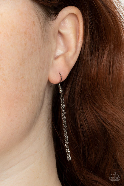 Paparazzi Accessories-Hands Down Dazzling Blue Gunmetal Hoop Necklace Set